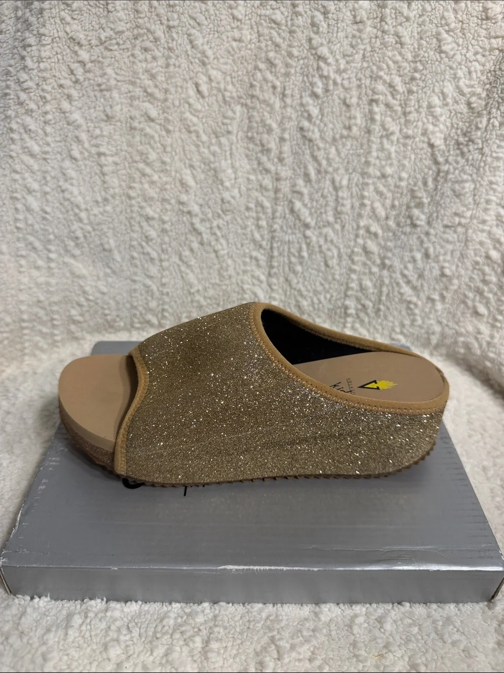 Volatile Glitter Slide Mules in Gold/Champaigne